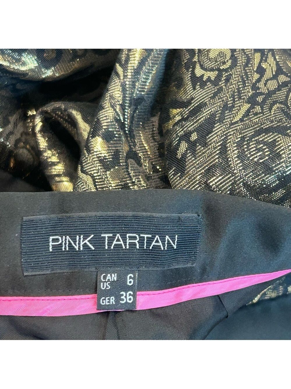 PINK Tartan gold brocade Tiffany mini skirt metallic skater circle Sz 6 NWOT - Picture 7 of 13